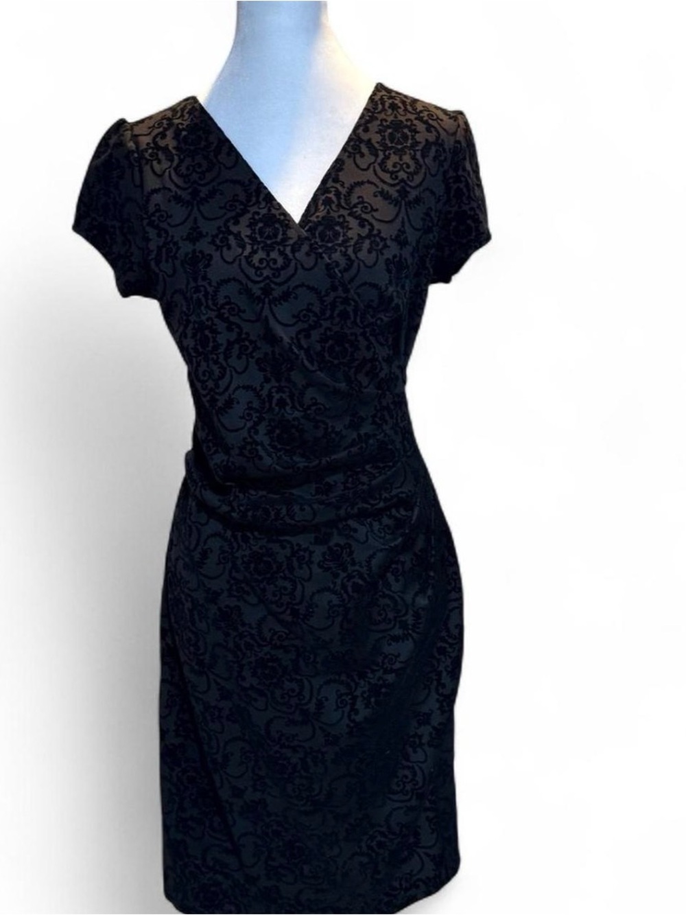 Celine by Champion Black Velvet Texture Sheath Dress